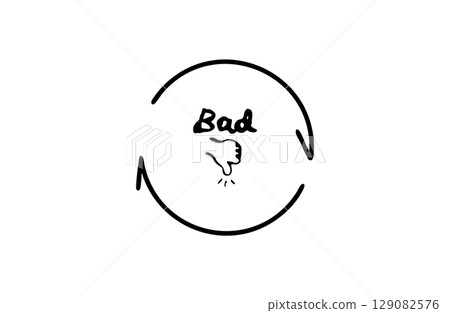 Vicious cycle hand-drawn icon (bad sign, clockwise, black) 129082576