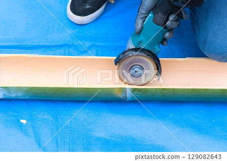 A scene of processing bamboo with power tools A scene of processing bamboo with power tools 129082643