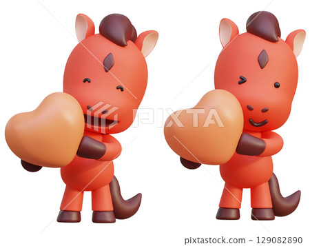 holding a heart cartoon style 2026 new year red horse character 3D graphic holding a heart cartoon style 2026 new year red horse character 3D graphic 129082890