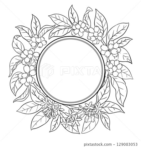 Coffee Branch Outline Round Frame. 129083053