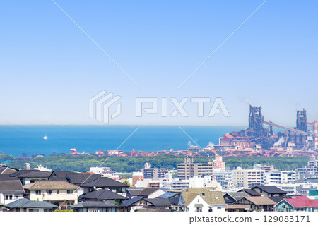 Oita city area and steelworks Oita city area and steelworks 129083171