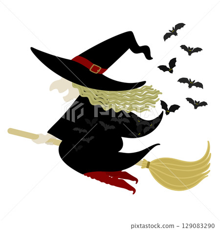 Halloween_Witch and Bat 129083290