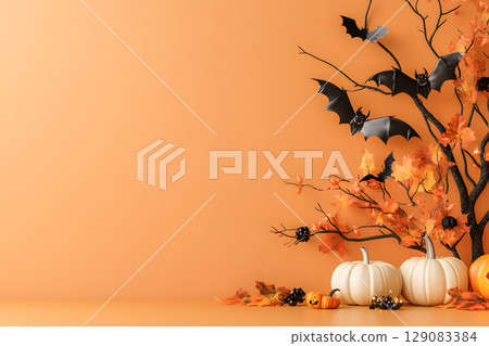Clean Halloween background with spooky shadows and open space, perfect for design templates, ads, or social posts. 129083384