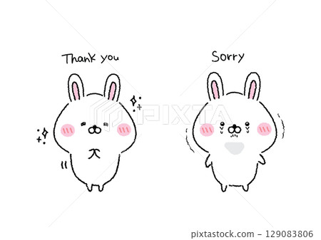 Cute and cute rabbit thank you and apology illustration set 129083806