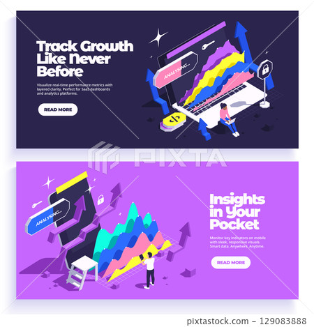 Isometric Charts and Graphs Horizontal Banner Collection Isometric Charts and Graphs Horizontal Banner Collection 129083888