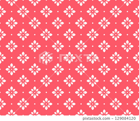 Flower geometric pattern. Seamless vector background. White and pink ornament. Ornament for fabric, wallpaper, packaging. Decorative print 129084120