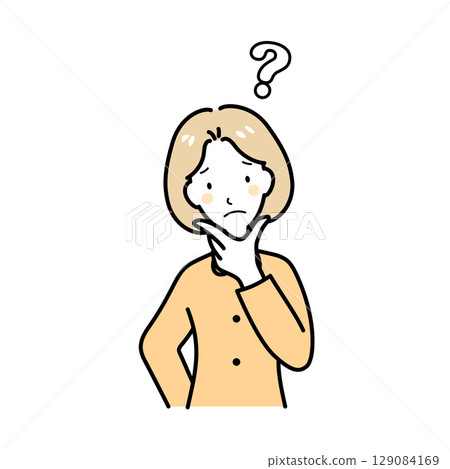 一位女士用手托著下巴思考 一位女士用手托著下巴思考 129084169