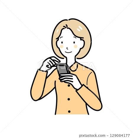 Woman operating a smartphone Woman operating a smartphone 129084177