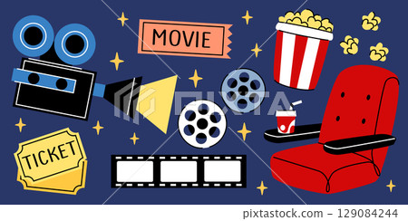 Cinema doodle collection 129084244