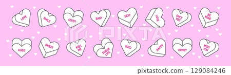 Heart candy collection with Valentine messages Heart candy collection with Valentine messages 129084246