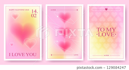 Y2k Valentine cards with blurred heart shapes 129084247