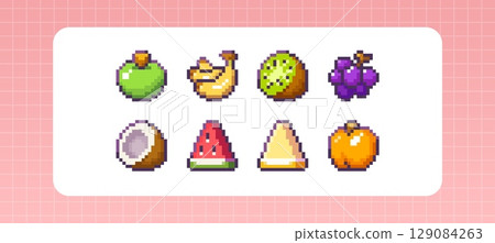 Pixel art fruit set - retro 8 bit style 129084263