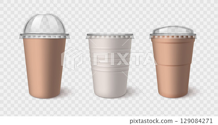 Plastic takeaway cups with transparent lid 129084271