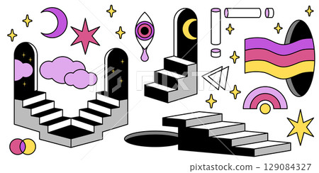 Surreal cosmic elements with mystical door portals Surreal cosmic elements with mystical door portals 129084327