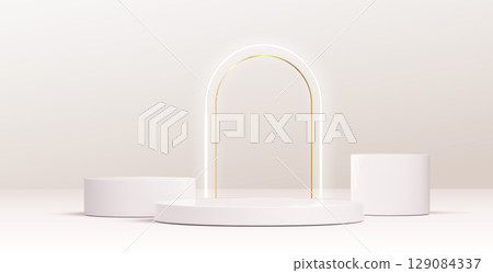 White podium display with gold line White podium display with gold line 129084337
