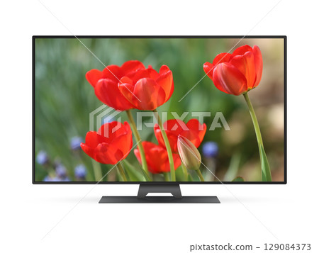 Smart tv with red tulips on the screen Smart tv with red tulips on the screen 129084373