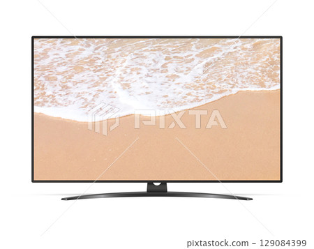 Smart tv with ocean beach on screen Smart tv with ocean beach on screen 129084399