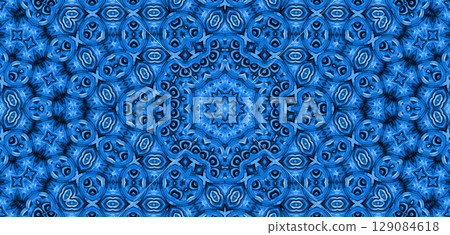 Blue background with abstract kaleidoscopic pattern 129084618