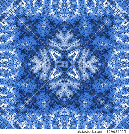 Blue background with abstract pattern of numbers and shapes 129084625
