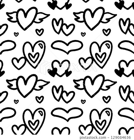 Seamless pattern with ink hearts 129084636