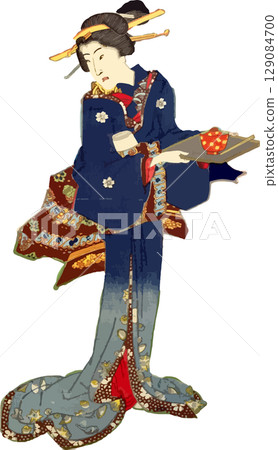 浮世繪女子端湯素材 129084700