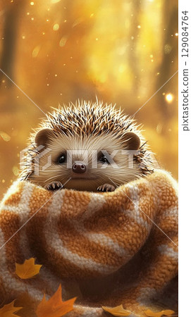 Cute hedgehog on a cozy blanket. 129084764