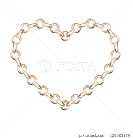 Heart Shaped Round Link Chain. Isolated Watercolor Illustration for Wedding Design, Valentine's Day Cards, Jewelry Blogs, Fabric Printing and Posters. Heart Shaped Round Link Chain. Isolated Watercolor Illustration for Wedding Design, Valentine's Day Cards, Jewelry Blogs, Fabric Printing and Posters. 129085179