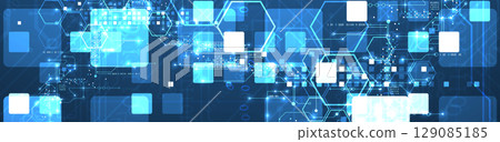 A technical background using technological lines, squares, and hexagons combined into an art composition. 129085185