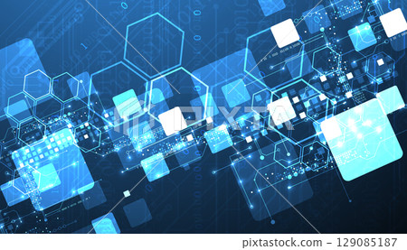 A technical background using technological lines, squares, and hexagons combined into an art composition. 129085187
