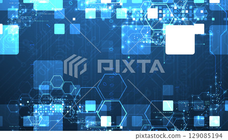 A technical background using technological lines, squares, and hexagons combined into an art composition. A technical background using technological lines, squares, and hexagons combined into an art composition. 129085194