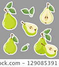 Set of stickers green pears with leaves 129085391