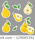 Set of stickers yellow pears with leaves 129085392