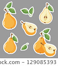 Set of stickers orange pears with leaves 129085393