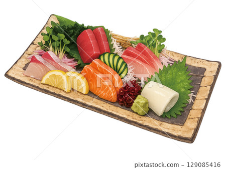 Extremely fresh! A fresh sashimi platter featuring salmon and tuna Extremely fresh! A fresh sashimi platter featuring salmon and tuna 129085416
