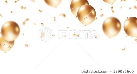 Beautiful banner illustration vector template, 3d golden balloon design background Beautiful banner illustration vector template, 3d golden balloon design background 129085660