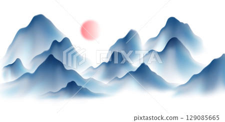 Modern design vector illustration of beautiful Chinese ink landscape painting. 129085665