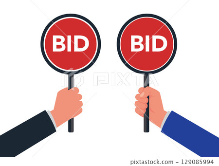 Hand hold paddle with BID stock illustration Hand hold paddle with BID stock illustration 129085994