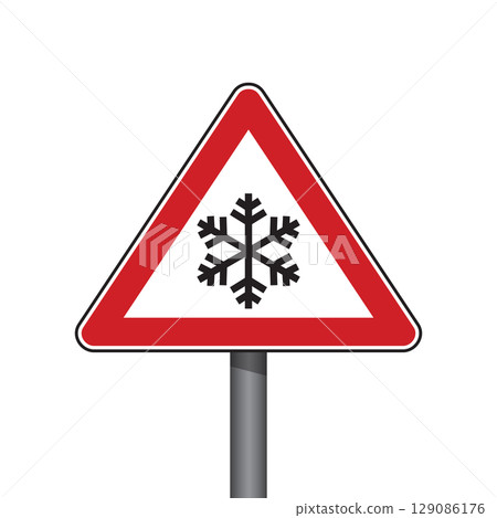 triangle traffic sign with snowflake symbol isolated vector illustration 129086176