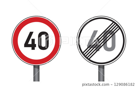 traffic signs set speed limit 40 isolated vector illustration traffic signs set speed limit 40 isolated vector illustration 129086182