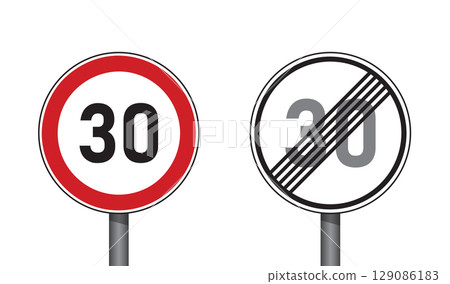 traffic signs set speed limit 30 isolated vector illustration 129086183