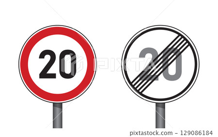 traffic signs set speed limit 20 isolated vector illustration 129086184