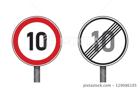 traffic signs set speed limit 10 isolated vector illustration 129086185