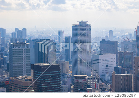 Osaka cityscape: Umeda Sky Building, view from the Floating Garden Observatory 129086297