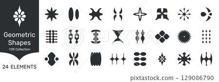 Futuristic Cosmic Y2K Style Element Shapes Solid Icon Set. Futuristic Cosmic Y2K Style Element Shapes Silhouette Symbol Collection. Isolated Vector Illustration 129086790