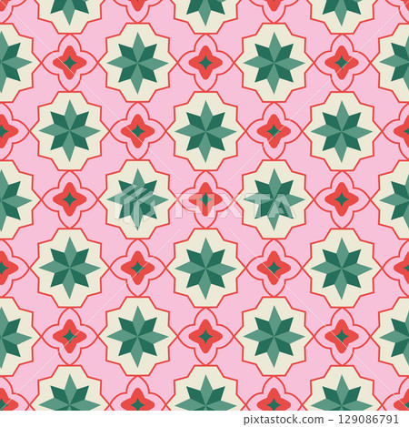 Oriental style bright kaleidoscope seamless pattern. Cute simple geometric design, with stars, dimonds for wallpaper, wrapping vector background. Oriental style bright kaleidoscope seamless pattern. Cute simple geometric design, with stars, dimonds for wallpaper, wrapping vector background. 129086791