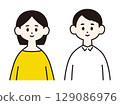 年輕夫婦，正面上身，簡單而平面的插圖 129086976