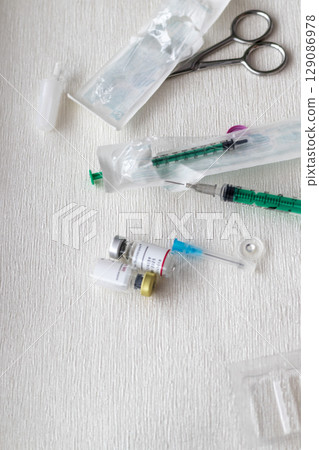 Shot of the syringes and medicine prepared for injection 129086978