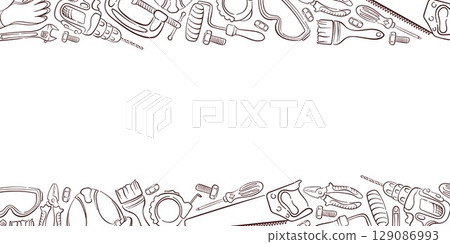 Border frame of repair tool in line art style with space for your text. Perfect for banner website, flyers, repair service or workshop design. Border frame of repair tool in line art style with space for your text. Perfect for banner website, flyers, repair service or workshop design. 129086993