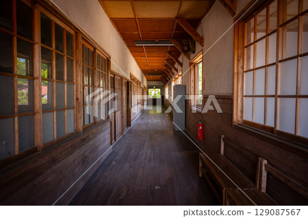 Elementary school corridor from the Showa era Elementary school corridor from the Showa era 129087567