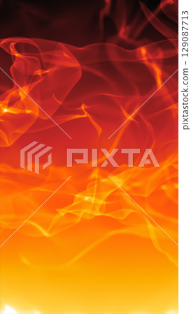 Hot glowing orange flames and abstract firelight swirls against a dark gradient background 129087713
